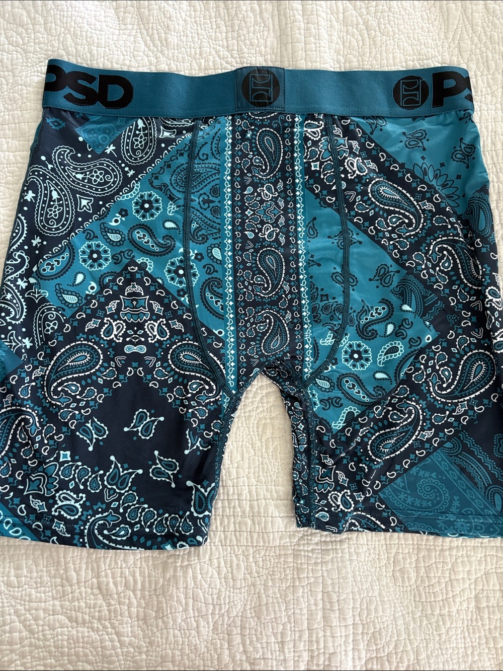 PSD Men’s Teal and Navy Paisley Athletic Boxer Briefs - Picture 6 of 6